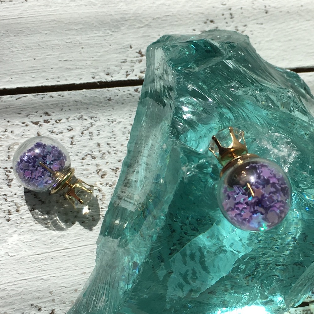 Purple Star Double Stud Earrings - Picture 6 of 8